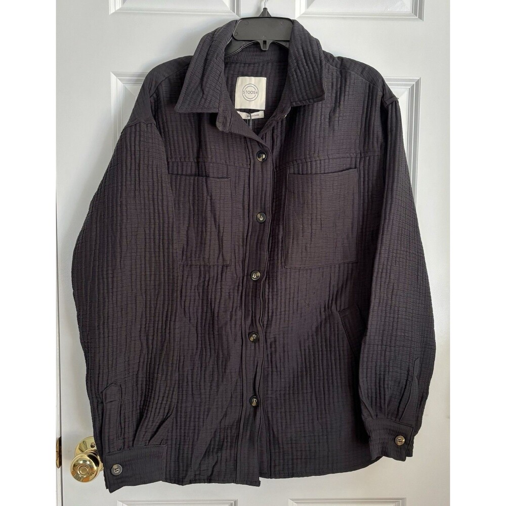 STOOSH SHIRT JACKET BLACK JAQUARD BUTTONS DOWN COLLARED POCKETS SIZE M/L/XL